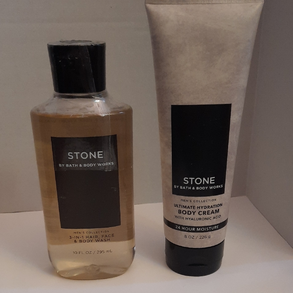Bath & Body Works Men's Stone Set - Hair, Face And Body Wash, And Body Cream